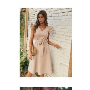 V-neck Ruffle Sleeve Belted Dress Shein Size S